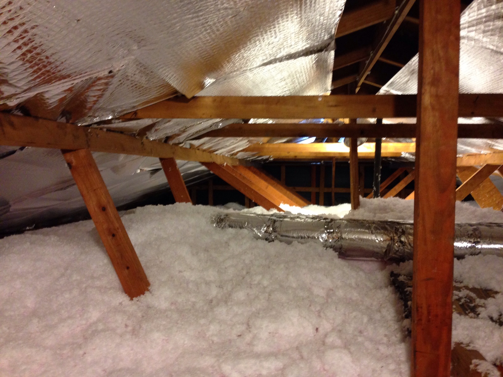 Attic insulation of the kind rats nest in and contaminate